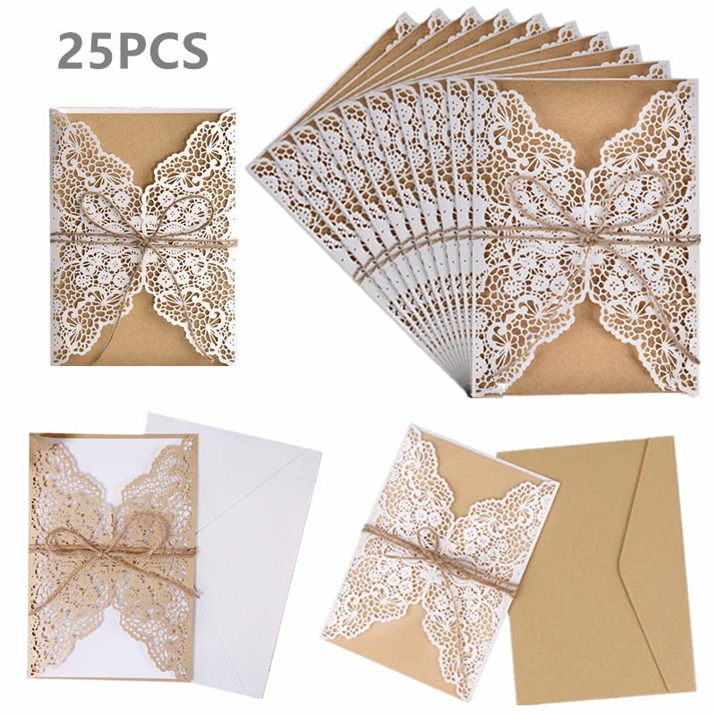 

25Pcs Wedding Invitations Cards Laser Cut Baby Shower Gift Greeting Card Party Invite Favor Supplies