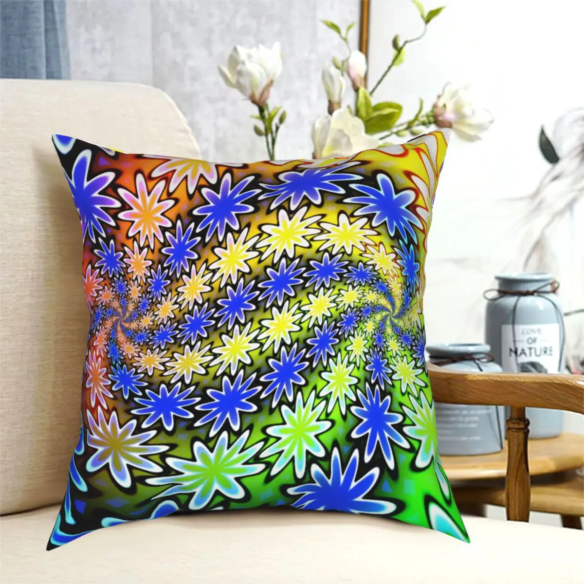 

Double Spiral Flowers Pillowcase Printed Zipper Decorative Throw Pillow Case for Sofa Cushion Cover 18"