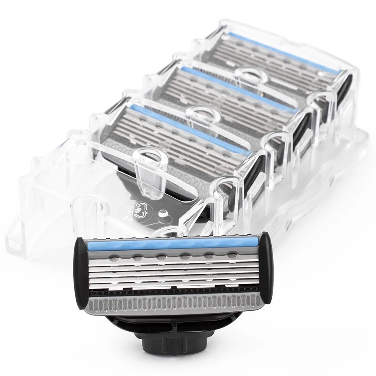 QShave It синяя серия ручное бритвенное лезвие для мужчин Сменное лезвие X5 Blade Plus 1 лезвие для триммера США верхнее лезвие, 4 картриджа