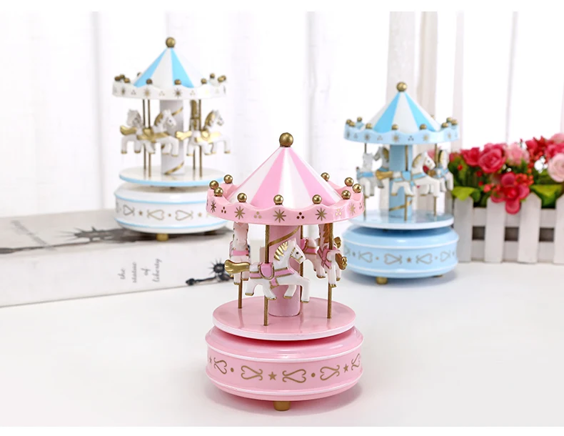 Музыкальная карусель коробки merry-go-круглая деревянная лошадь детская игрушка Геометрическая музыкальная комната украшения подарки унисекс Рождественская коробка для домашнего декора