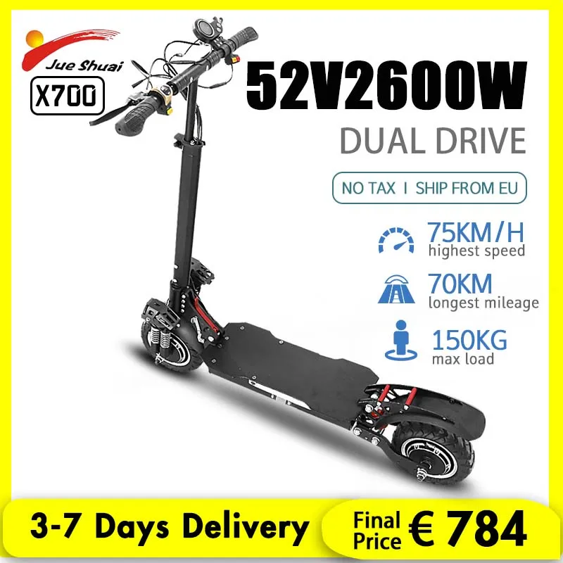 

Двухмоторный электрический скутер Jueshuai X700, Электрический скутер для взрослых с максимальной нагрузкой 2600 кг, 52 в, 150 Вт, 75 км/ч