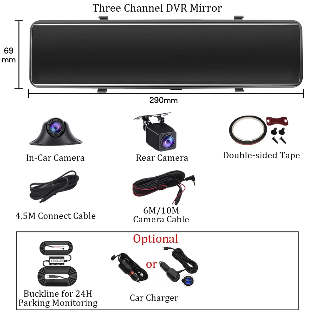 Автомобильный видеорегистратор-зеркало заднего вида 12 дюймов 3 дюйма |