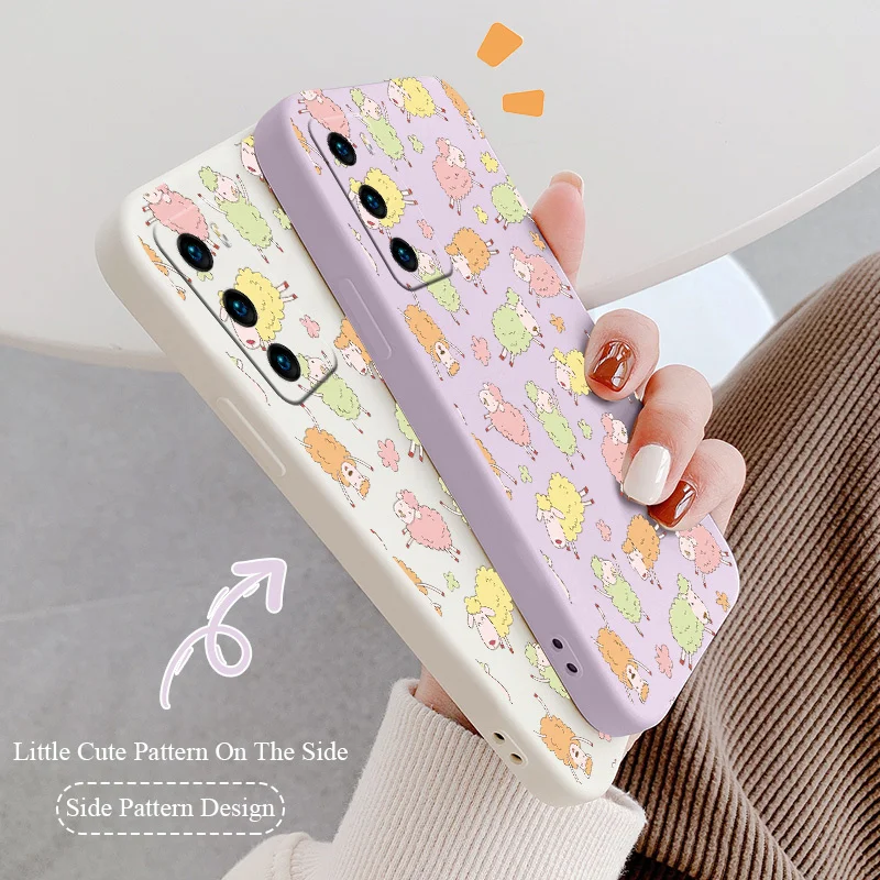 

Cute Sheep Liquid Silicone Phone Case For Huawei P40 P30 P20 Pro Lite Mate 40 30 20 Pro Lite P Smart 2021 Y7A Soft Back Cover