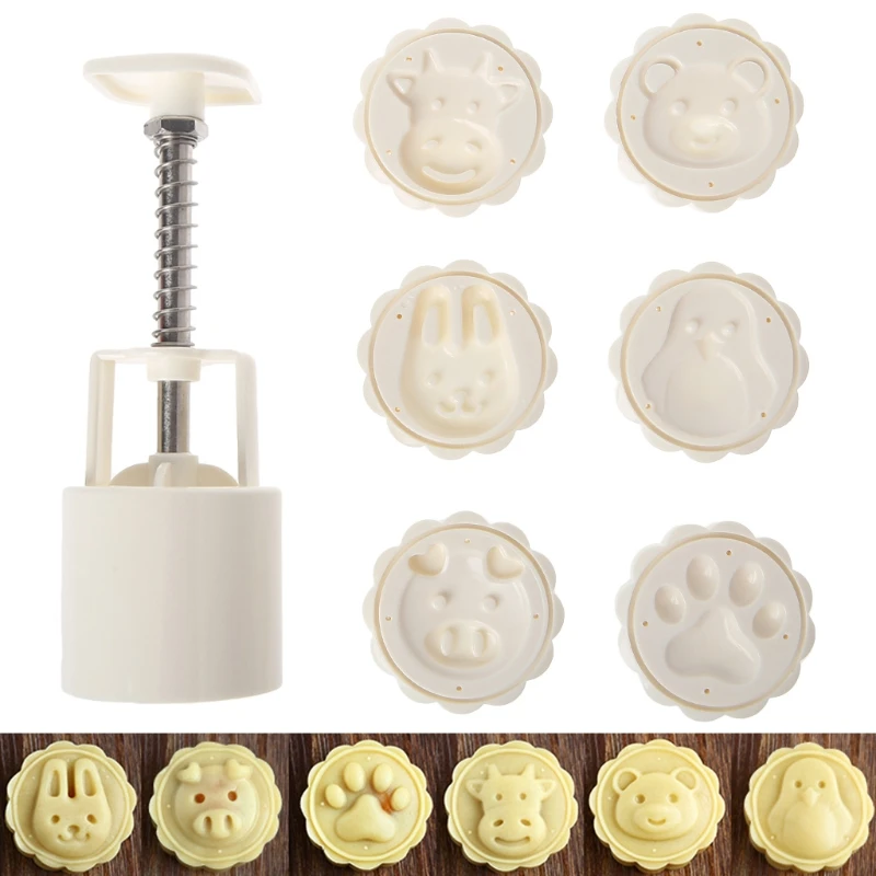 7 шт. 50 г форма для лунного торта с мультяшными животными ручное давление помадка