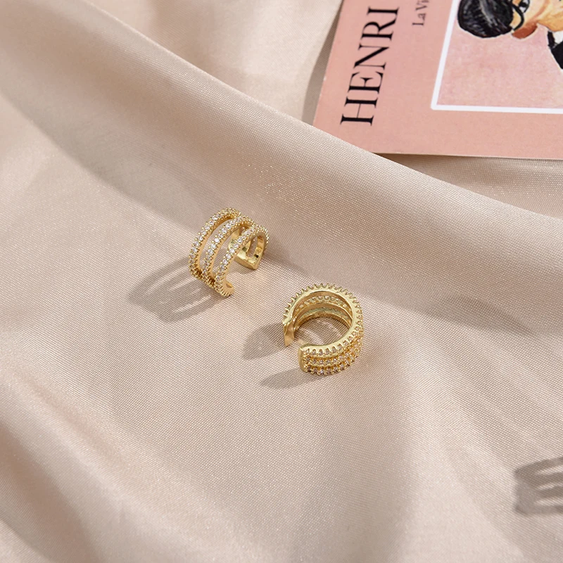 

Fashion Women C Shaped Zircon Ear Cuff Vintage Gold Color Multilayer Geometric Clip Earrings Charm Femme Party Jewelry