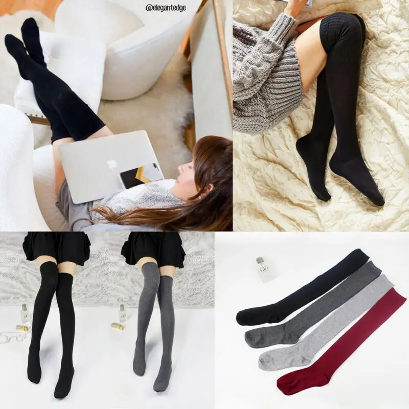 Гольфы Женские однотонные выше колена теплые вязаные мягкие гольфы до бедра