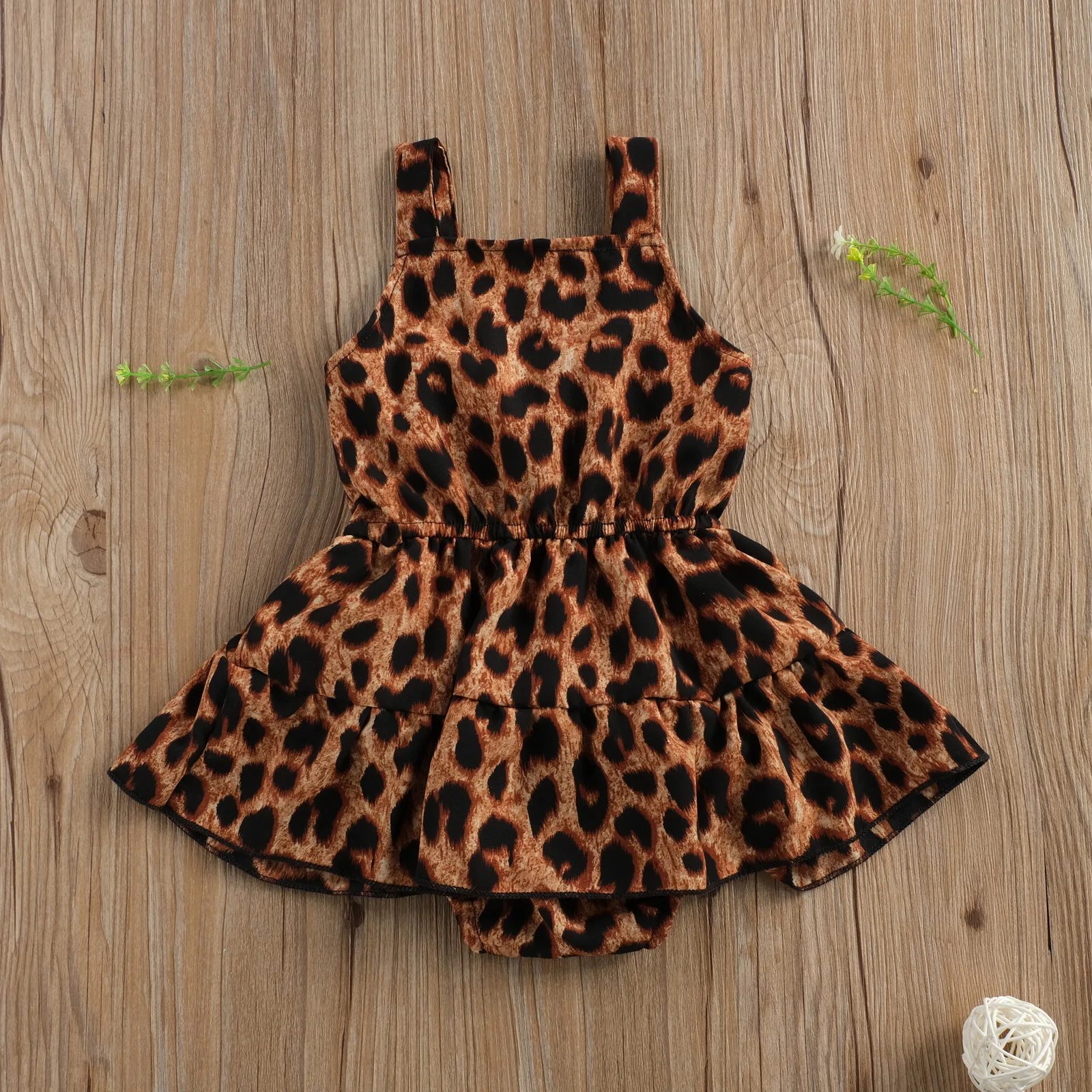 

Pudcoco 0-18M Toddler Baby Girl Summer Leopard Print Ruffled Dress-Style Bodysuit Bow Single Breasted Sleeveless Infant Outfit