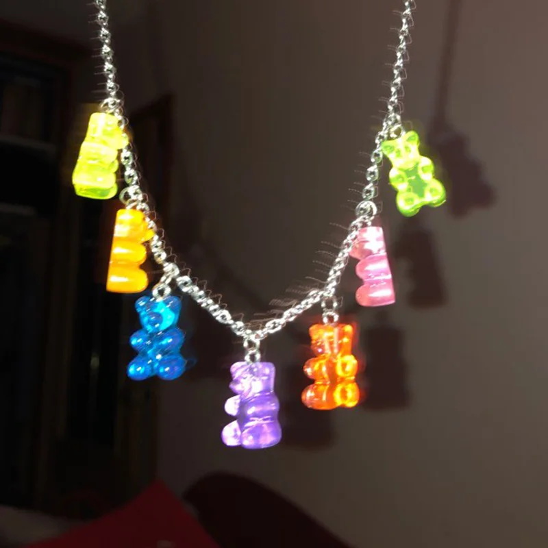 Ручной Работы Радуга цвета милый медведь из нержавеющей стали цепи звенья