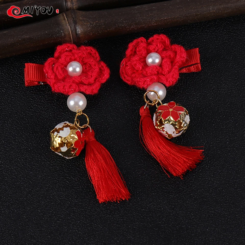 Китайские заколки для волос с плюшевыми шариками и кисточками красная повязка на