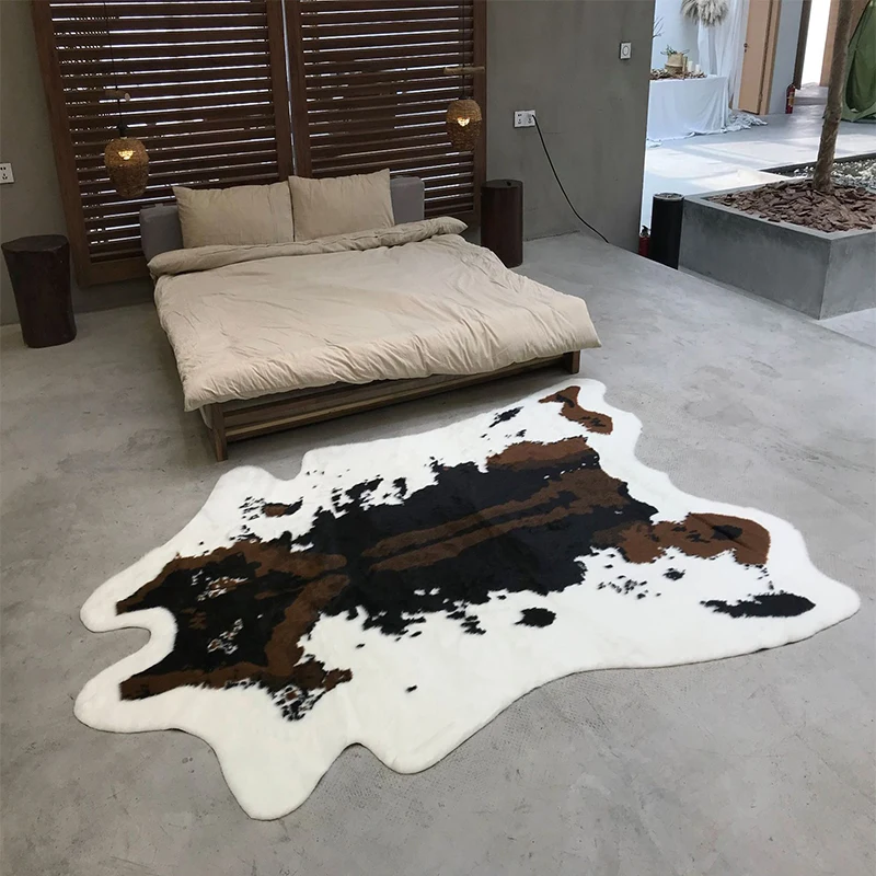 LOYAlgogo Faux Fur Rugs For Bedroom Creative Cow Shaped Carpet Sheepskin Rugs Home Living Room Decor Coffee Table Fuffly Rugs