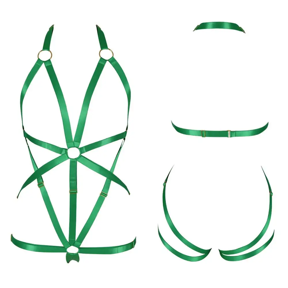 

Fashion Green Body Belt Cage Women Strappy Top Bra Ring Punk Style Night Club Rave Suspender Elastic Hollow Out Harness Lingerie