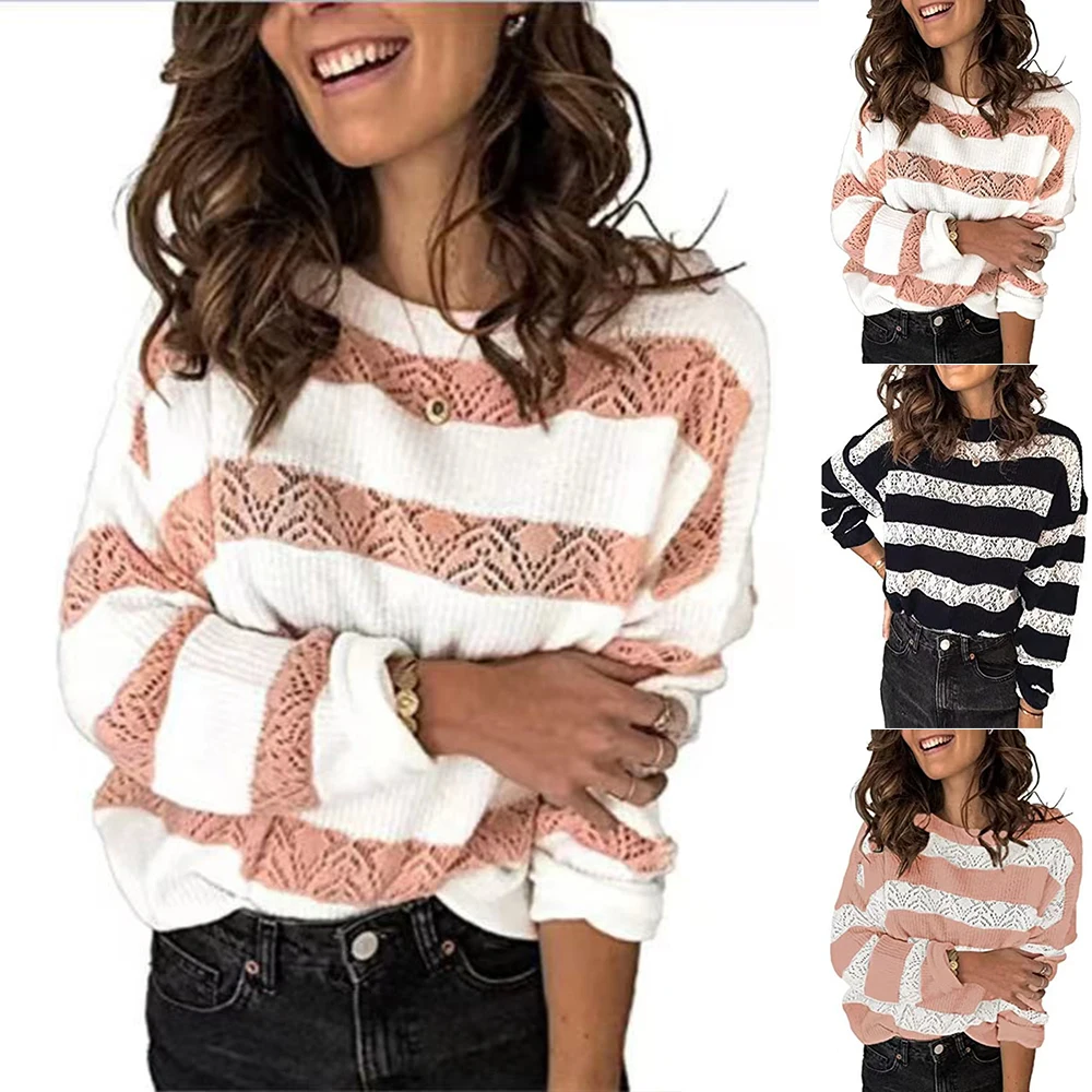 

Свитер женский трикотажный с цветочным принтом, в полоску