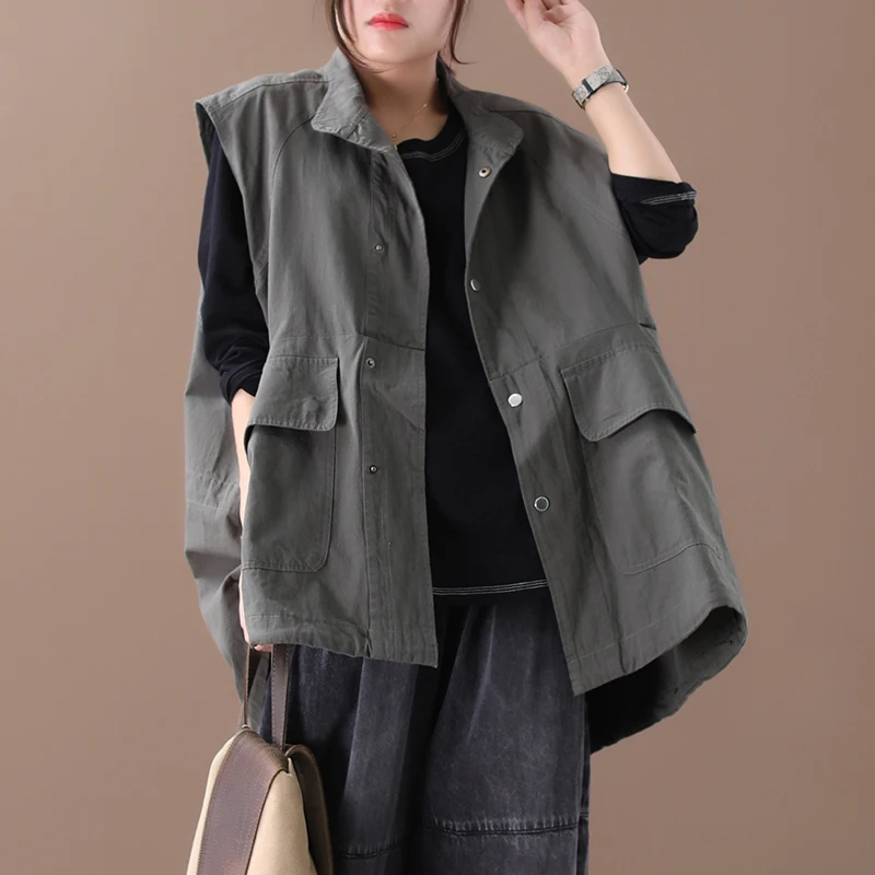 Women vest Autumn Winter Large size Loose Cardigan Coat 2019 New Ladies Fashion Tops Sleeveless pocket Casual jackets | Женская одежда