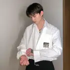 Рубашка мужская с длинным рукавом, шелковая Съемная блузка с металлическим дизайном, универсальная сетчатая рубашка в Корейском стиле, улучшенное чувство миниатюра, красный цвет