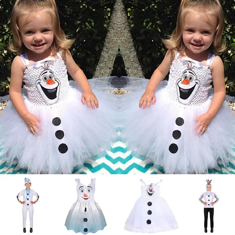 

Olaf Dress Up Dress For Girl Kids Anime Film Snowman Cosplay Frock Toddler White Frocks Children Ball Gown Role Playing Costumes