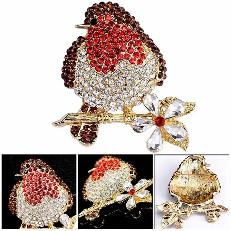 Красного цвета Стразы Колибри броши для женщин милые птицы Стиль Ювелирная Брошь