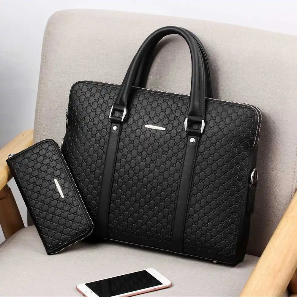 

Двухслойный Кожаный деловой портфель для мужчин, повседневная сумка-мессенджер на ремне, дорожный портфель для ноутбука