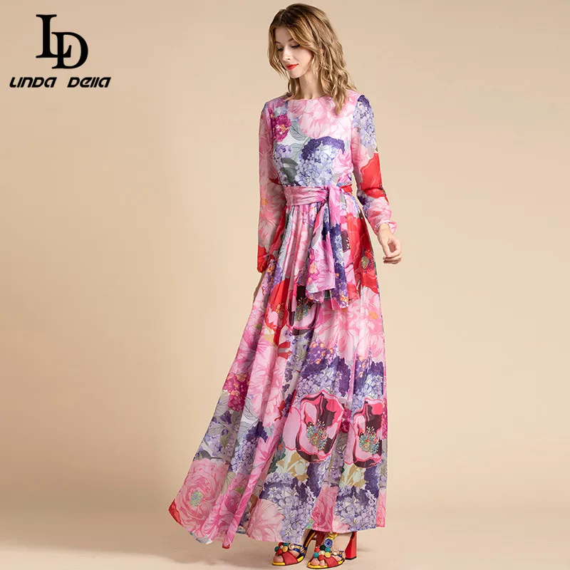 Женское длинное платье LD LINDA DELLA летнее Шифоновое Платье макси с длинным рукавом и