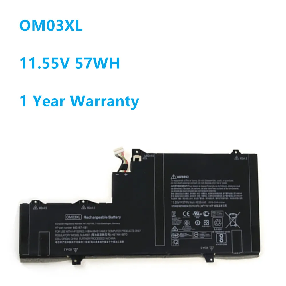 

New OM03 Laptop Battery For HP Elitebook x360 1030 G2 HSTNN-IB7O HSN-I04C 863167-171 863167-1B1 OM03XL 11.55V 57WH