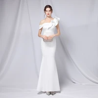 white ruffled elegant long wedding evening dresses women sexy off shoulder bridesmaid dress banquet night prom party gowns 2022