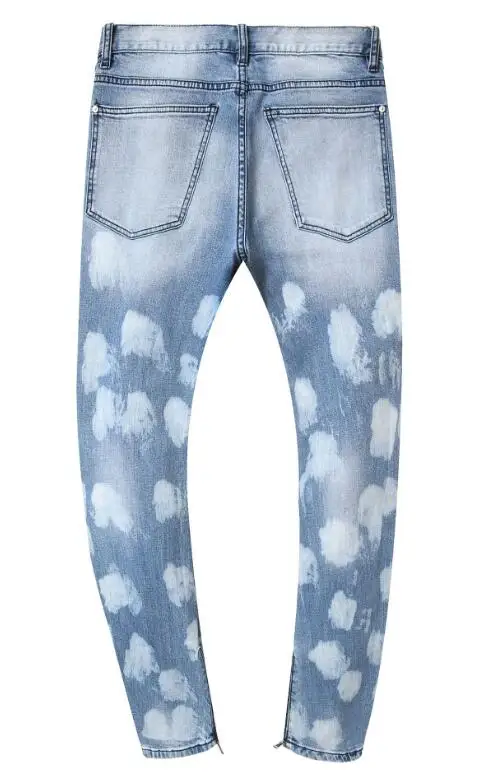 Men Jeans Hole Men's Slim-Fit Stretch Ripped With Cuffs Male Denim Trousers Plus Size 42 | Мужская одежда