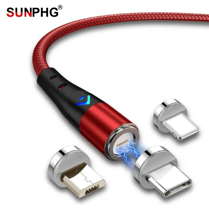 SUNPHG 3 в 1 Магнитный кабель Type C для iPhone Lightning 3A быстрой зарядки Micro USB Для Huawei Samsung