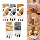 Новые осенние хлопковые кавайные носки с кошачьими лапками, женские носки до щиколотки с милыми мультяшными животными для девочек, украинские Смешные полосатые короткие носки