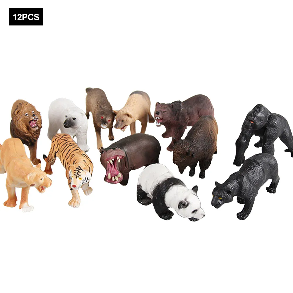 

12 Pieces Simulation Wild Animal Model Set Lion Tiger Leopard Elephant Hand-made Ornaments Collections Decoration Figurines Toys