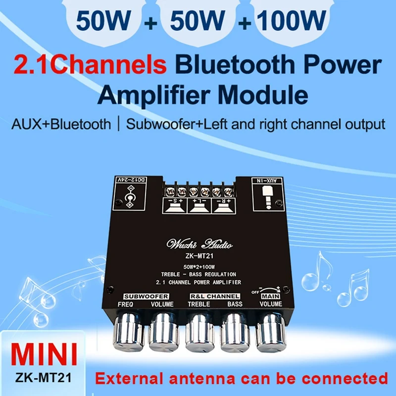 ZK-MT21 2 1 канал Bluetooth 5 0 сабвуфер усилитель доска 50WX2 + 100W Мощность аудио стерео Бас AMP