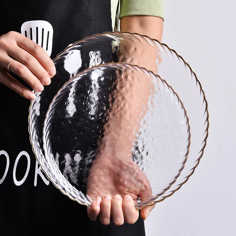 

Gold Edge Tableware Set Steak Fruit Plate Creative Glass Dish Salad Bowl Home fruit plate flat plate