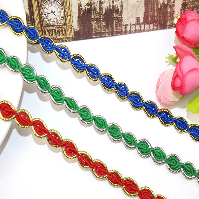 1М Последняя высококачественная кружевная ткань 1см аппликация золотого кружева Guipure для занавесей ленты для шитья отделок dentelle LE1 on.