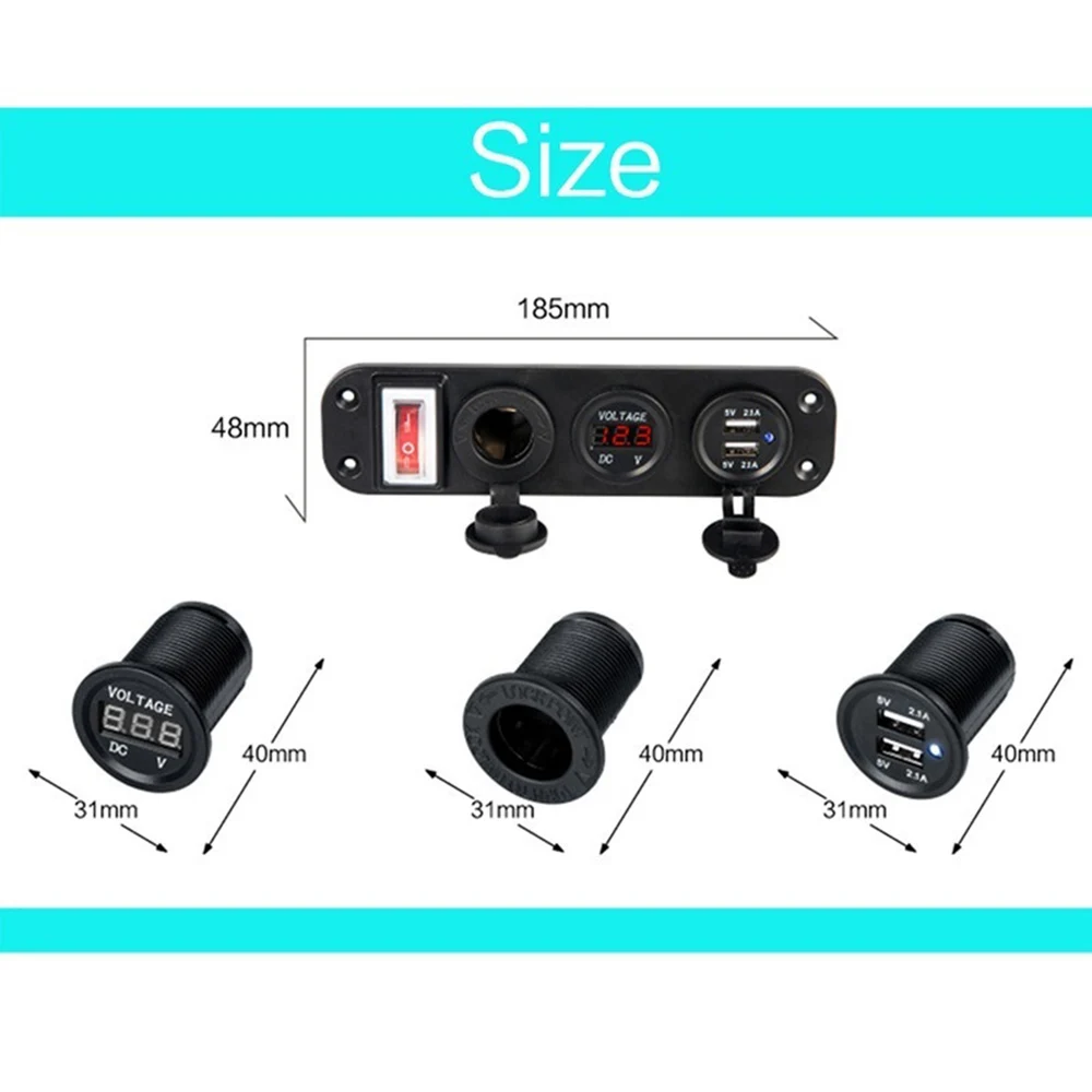 

12V Car Power Outlet Socket Dual 4 In 1 Digital Voltmeter Four USB Power Charger Adapter with Rocker Switch Car Accessories