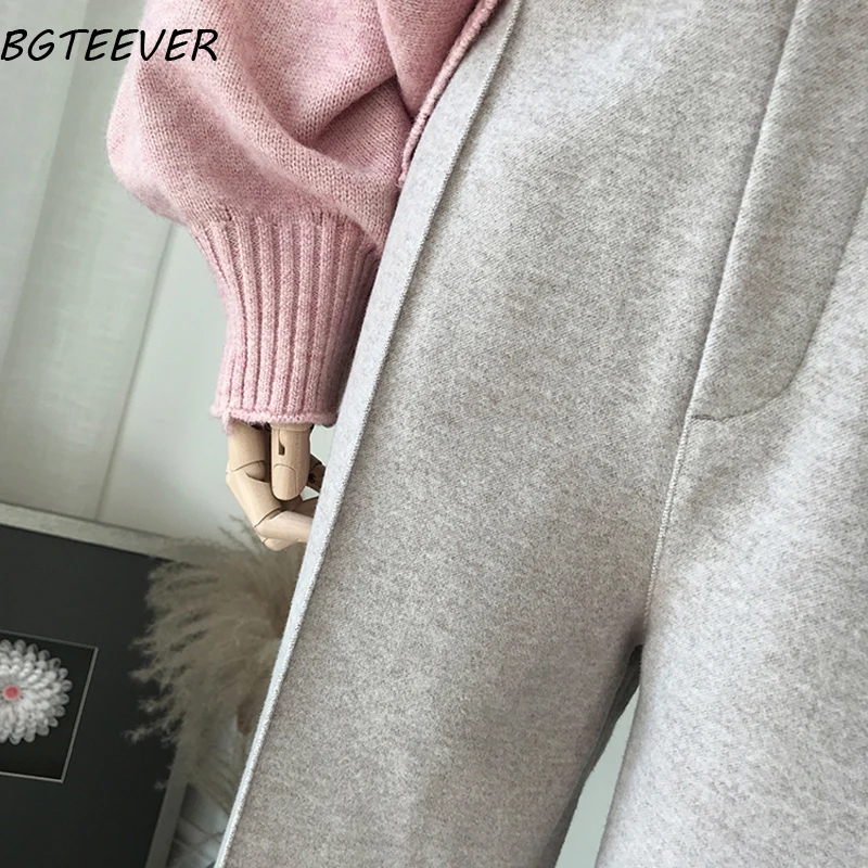BGTEEVER зимние утепленные женские брюки-карандаш размера плюс, шерстяные женские брюки, осень, свободные брюки Капри с высокой талией, хорошая ткань
