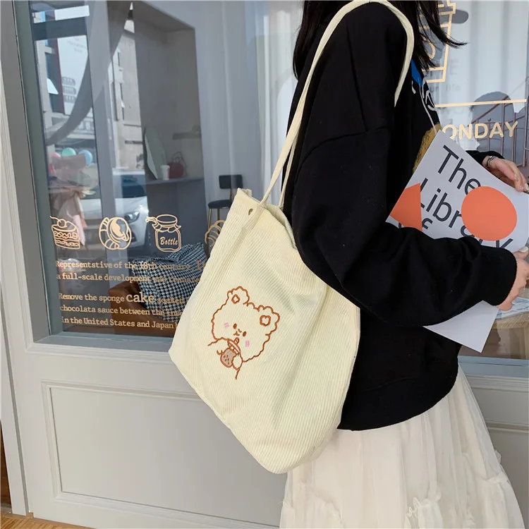 

Large Capacity Japanese Soft Women Shoulder Bag Letter Pattern Corduroy Casual Tote Women's Messenger Bags Shopping Bag