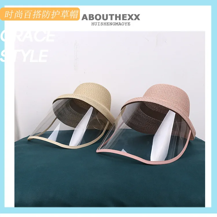 

Sun Bucket Straw Hat Virus Protective Face Shield Mask Big Eaves Straw Hat Fishing Visor Cap Anti-UV Anti Virus Fisherman Hats