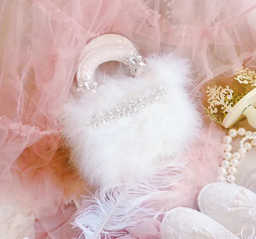 Lolita Kawaii клатч с перьями Стразы Tote 2019 Осенняя французская Готическая Лолита Сумка