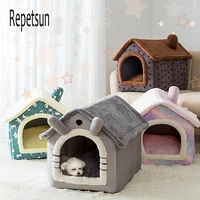 dog house kennel soft pet bed tent indoor enclosed warm plush sleeping nest basket with removable cushion travel dog accessory