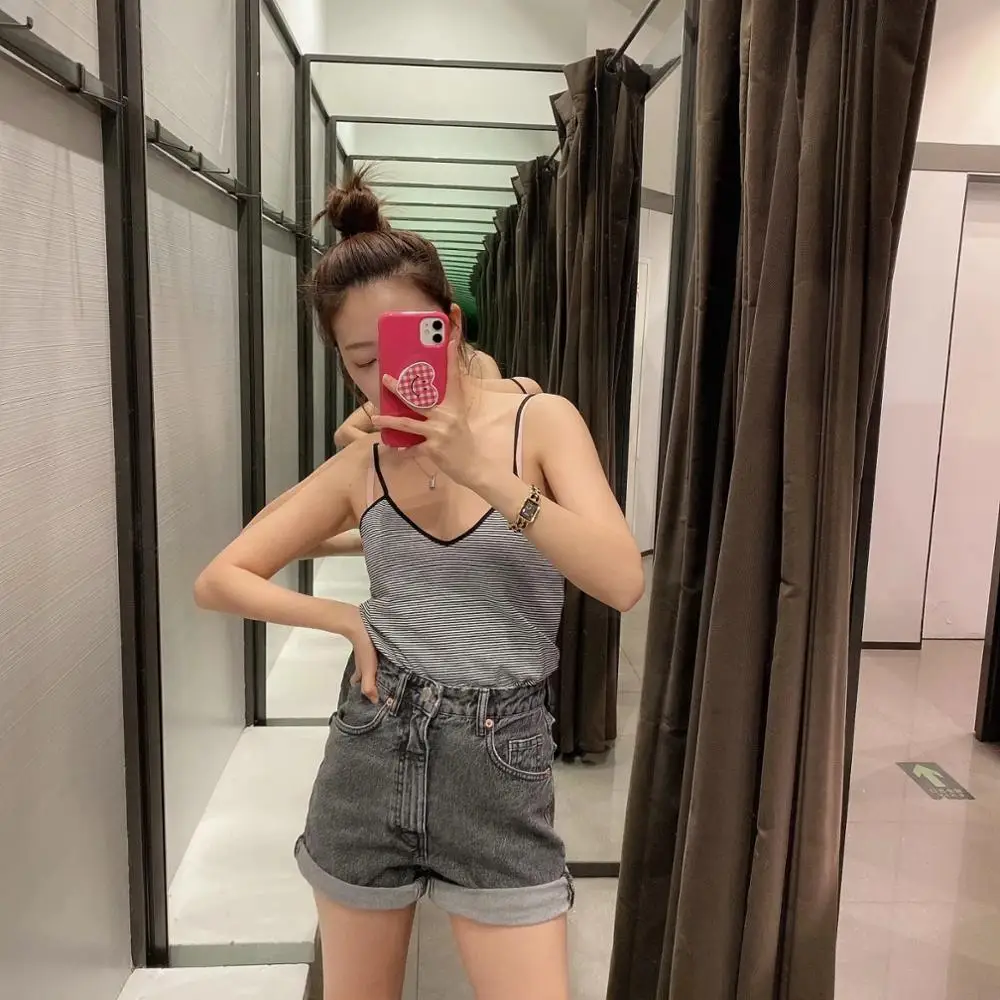 Увядшие джинсовые шорты с высокой талией Женские винтажные повседневные