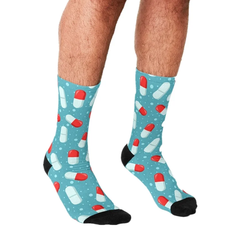 

Socks Men harajuku Scrub Life Nursing Red and Teal Printed Happy hip hop Men Socks Novelty Skateboard Crew Casual Crazy Socks