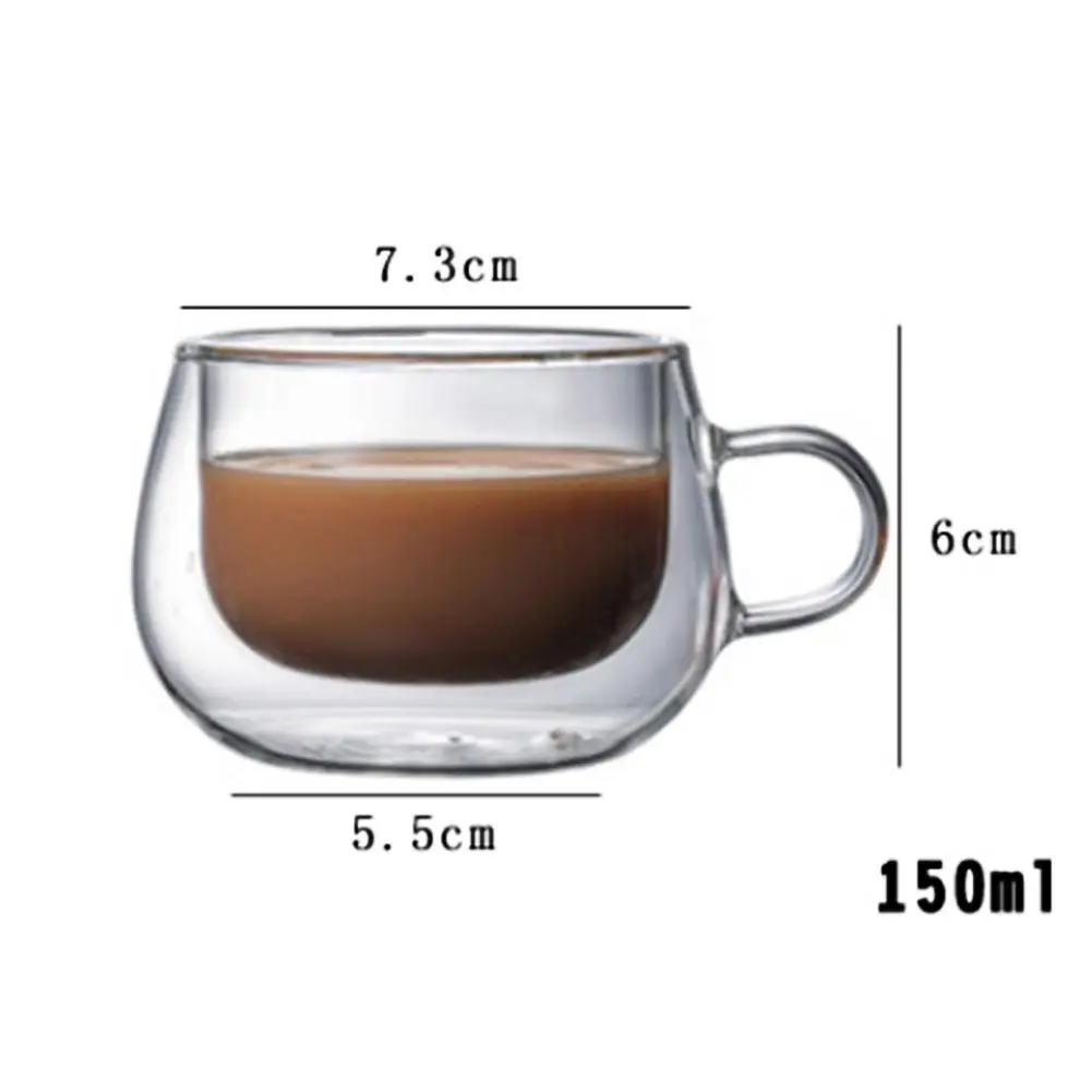 

150ml Double Wall Thermal Glass Cup Heat Resistant Tea Coffee Mug with Handle Whiskey Glass Coffee Mug