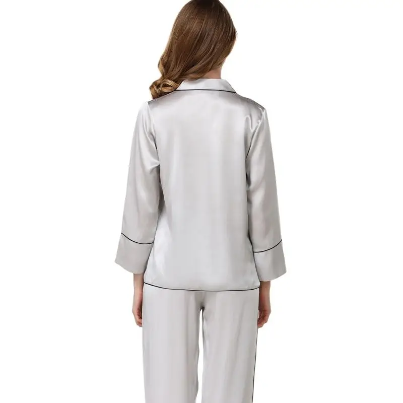 19 Mumi Heavy Silk Women's Pajamas 100% Silkworm Silk Sleepwear Pure Color Long-Sleeve Pyjama Pants Two-Piece Sets T8136