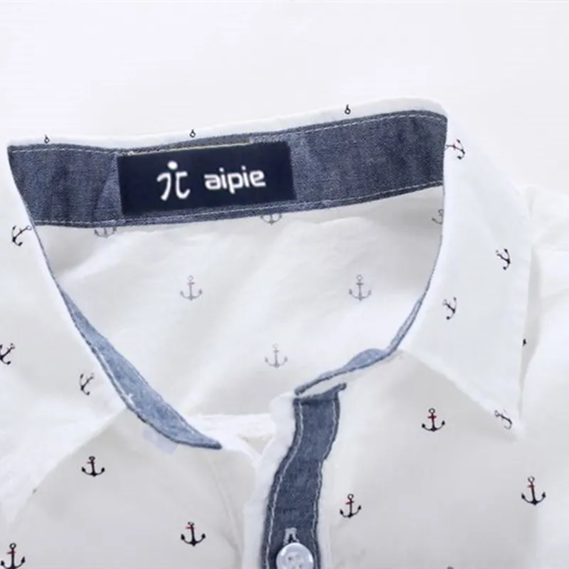 Детские рубашки 100% хлопковые с длинными рукавами и рисунком якоря для мальчиков