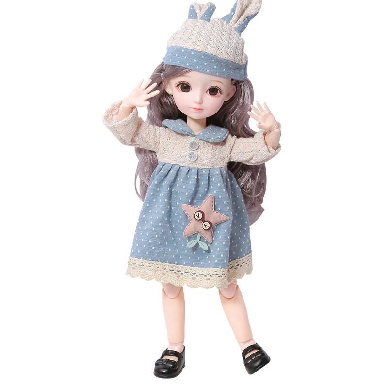 

31cm 23 Movable Joints BJD Doll 12inch Makeup Dress Up Cute Brown Blue Eyeball Dolls with Fashion Dress for Girls Toy