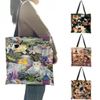 Прочная льняная практичная сумка для покупок, сумка на плечо с 3D изображением кота и золотистого ретривера, женская пляжная сумка-тоут