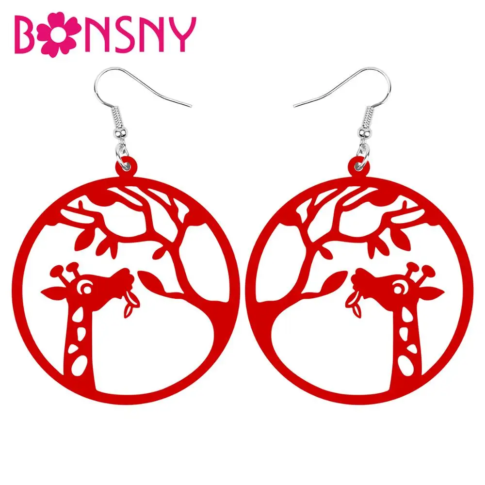 Bonsny акриловые круглые полые ветви дерева Жираф серьги подвески в форме капли