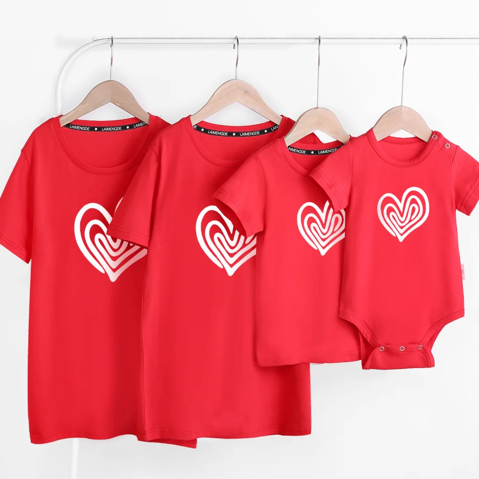 

Family Matching Outfits Mommy and Daughter Matching Clothes T-shirt Baby Romper 2021 Summer Solid Color Printed T-shirt Top