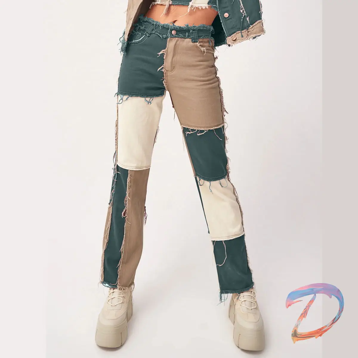 

Women's Jeans European American Trend High Quality Variegated Stitching High Waist Tight Denim Trousers Loose Female Jeans Pants