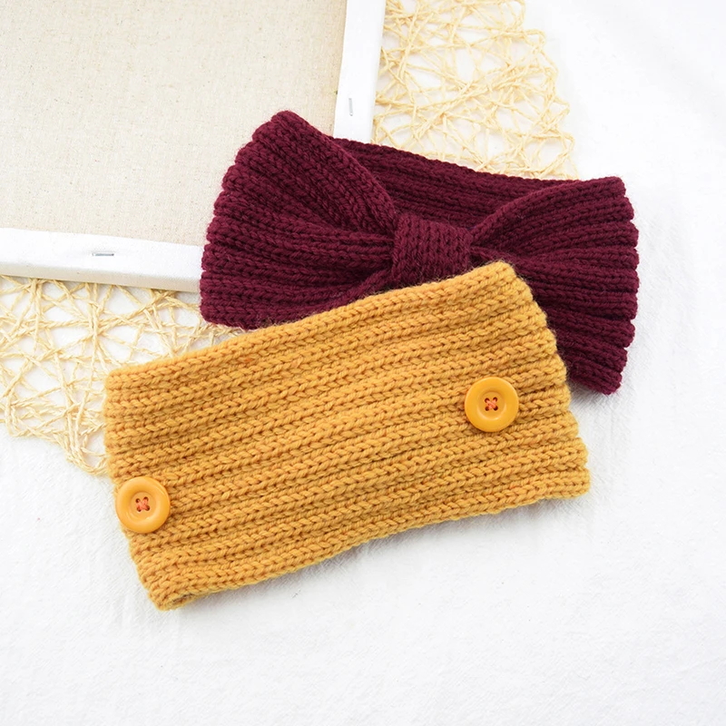 

Women Headbands With Buttons Wide turban Warm Knitted Cotton Hairband Girls Makeup Elastic Hairbands Hair accessories Headwear