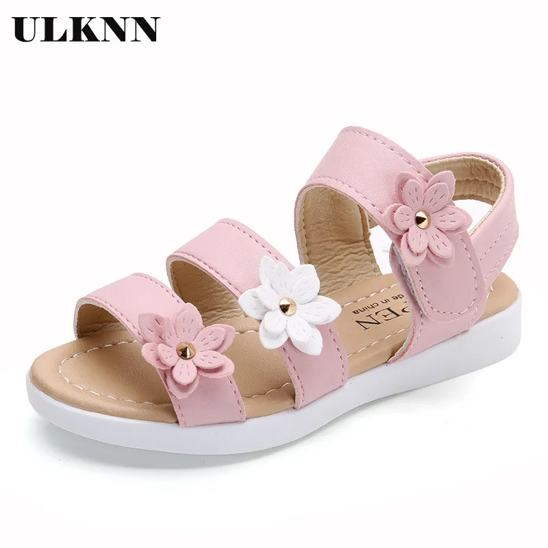 Летние детские сандалии для девочек ULKNN Модные Повседневные обувь на плоской