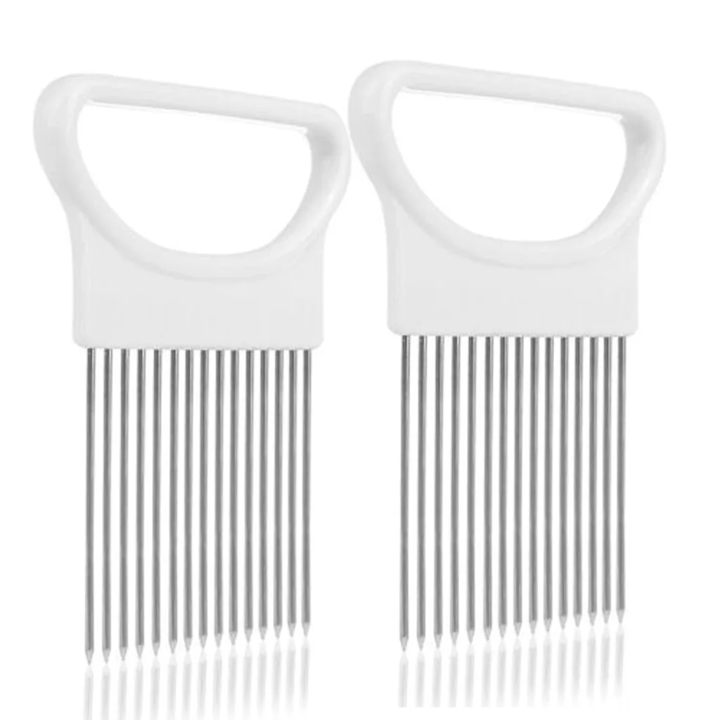 2PCS White New Good Helper Kitchen tools Slicing Cutter Safe Fork Cozinha Cocina Utensilios Tomato Onion Slicer Cutting Aid Holder - Цвет: 2PCS White